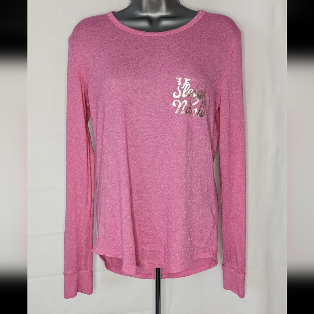 PINK Victorias Secret Long Sleeve Sleigh My Name Christmas T-shirt Womens Medium